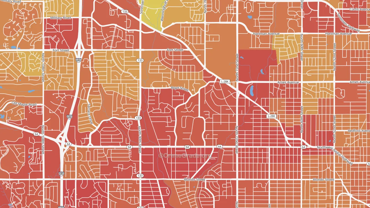 Keystone, Omaha, NE Map of Vehicle Theft Rates