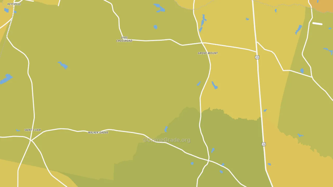 Keysville, GA Map of Vehicle Theft Rates