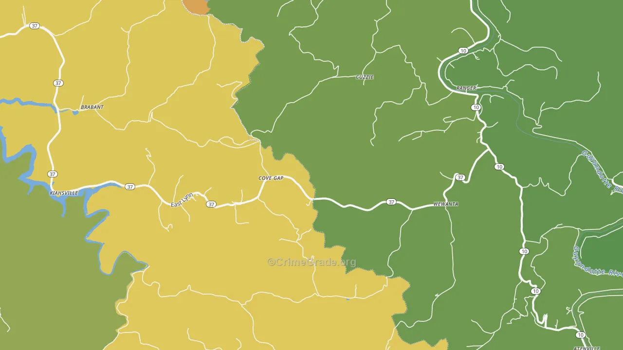 Kiahsville, WV Map of Vehicle Theft Rates
