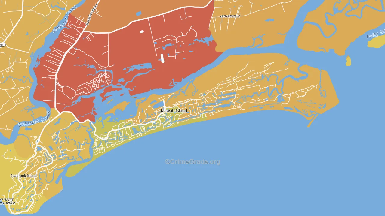 Kiawah Island, SC Map of Vehicle Theft Rates