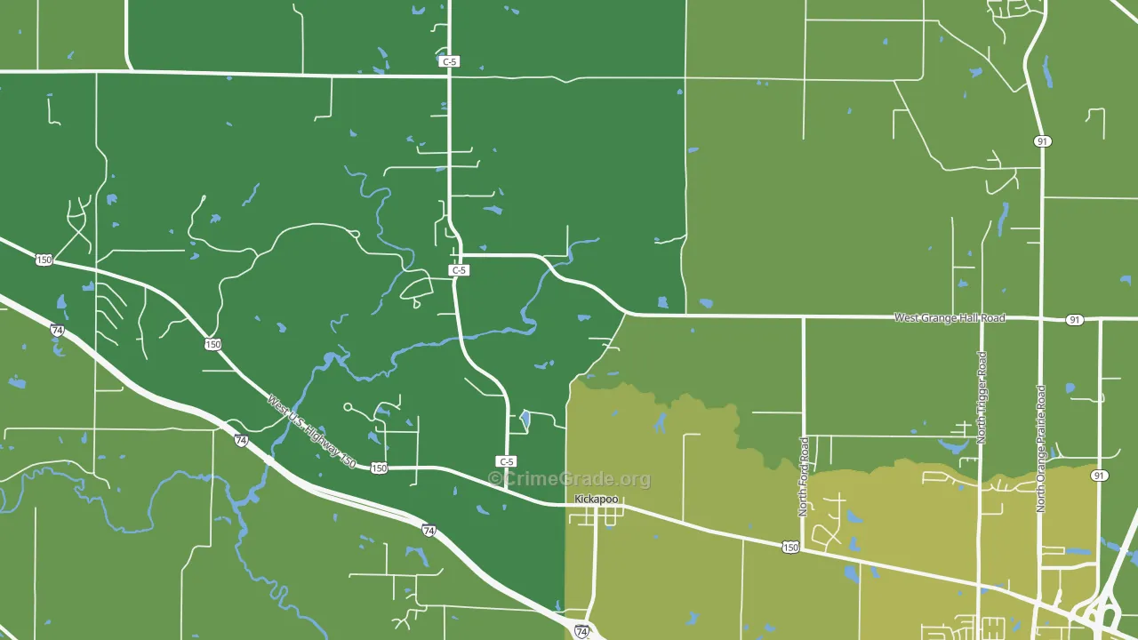 Kickapoo, IL Map of Vehicle Theft Rates