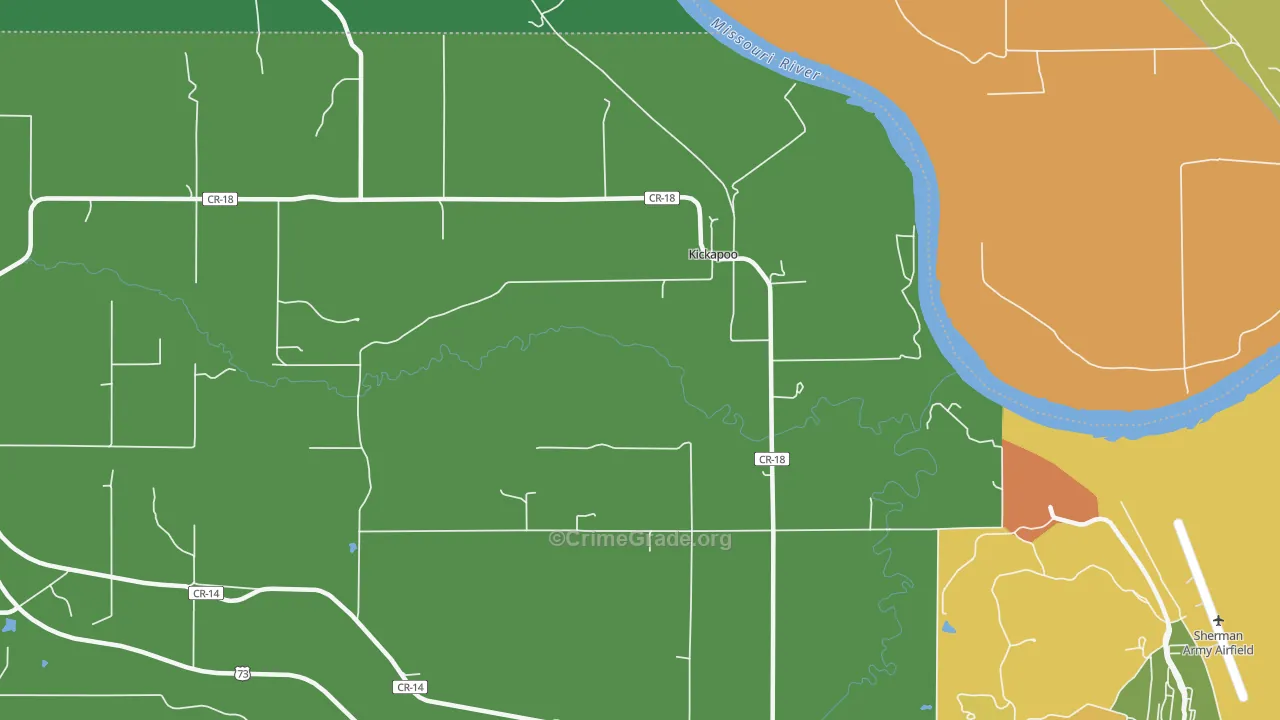 Kickapoo, KS Map of Vehicle Theft Rates