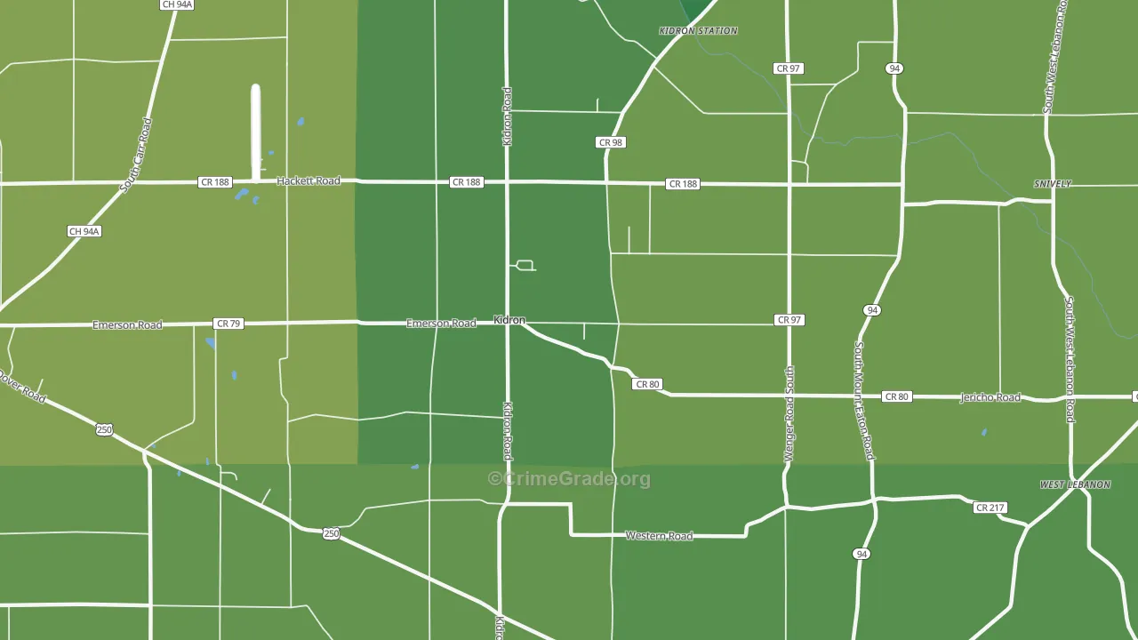 Kidron, OH Map of Vehicle Theft Rates
