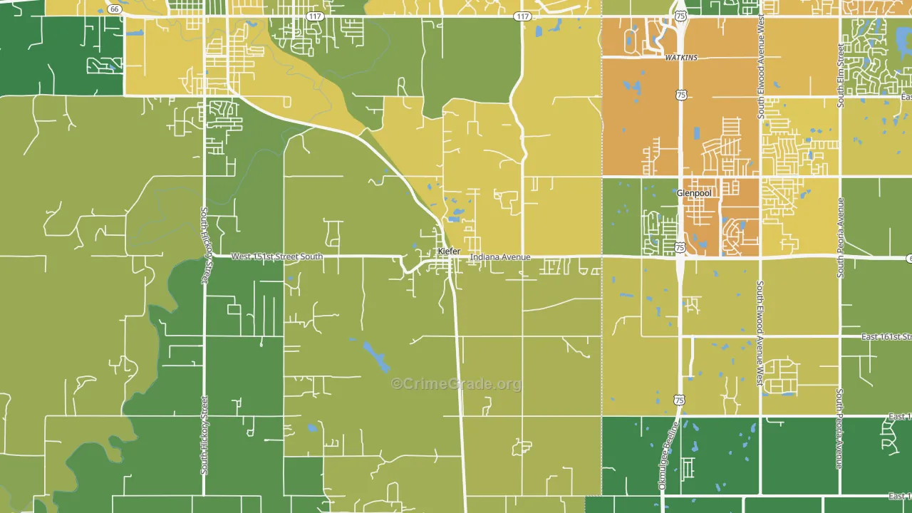 Kiefer, OK Map of Vehicle Theft Rates