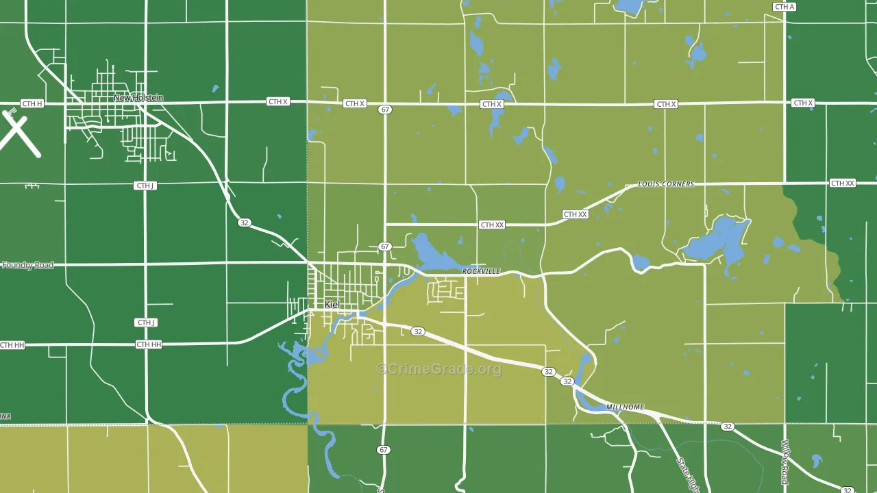 Kiel, WI Map of Vehicle Theft Rates