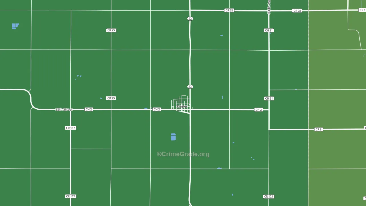 Kiester, MN Map of Vehicle Theft Rates