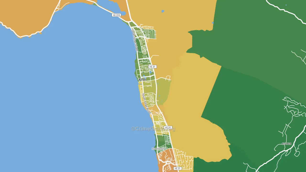 Kihei, HI Map of Vehicle Theft Rates