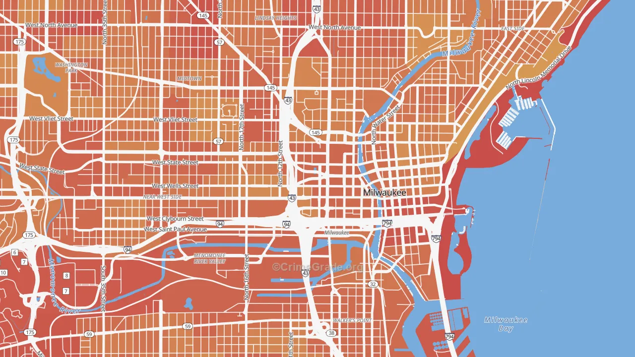 Kilbourn Town, Milwaukee, WI Map of Vehicle Theft Rates