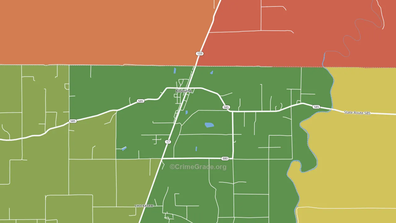 Kilbourne, LA Map of Vehicle Theft Rates