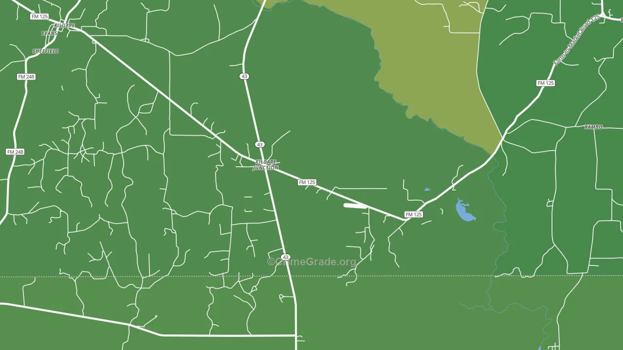 Kildare Junction, TX Map of Vehicle Theft Rates