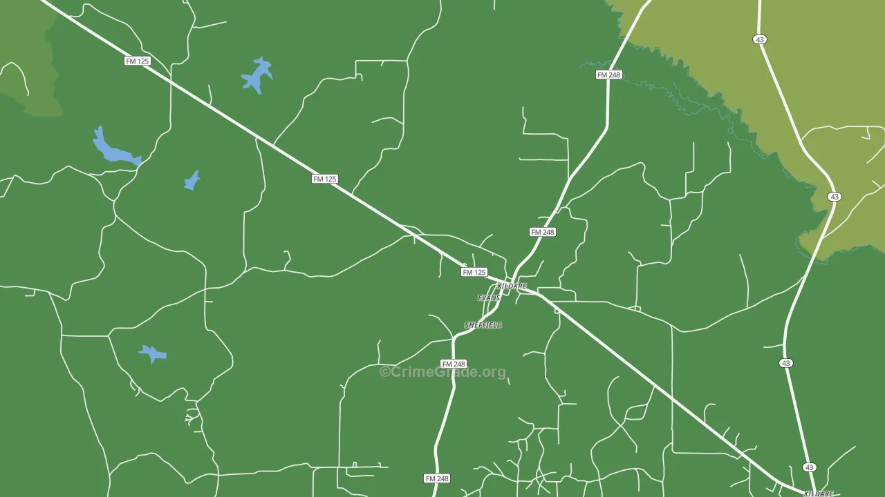 Kildare, TX Map of Vehicle Theft Rates