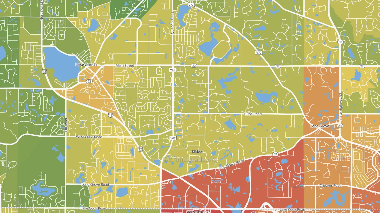 Kildeer, IL Map of Vehicle Theft Rates