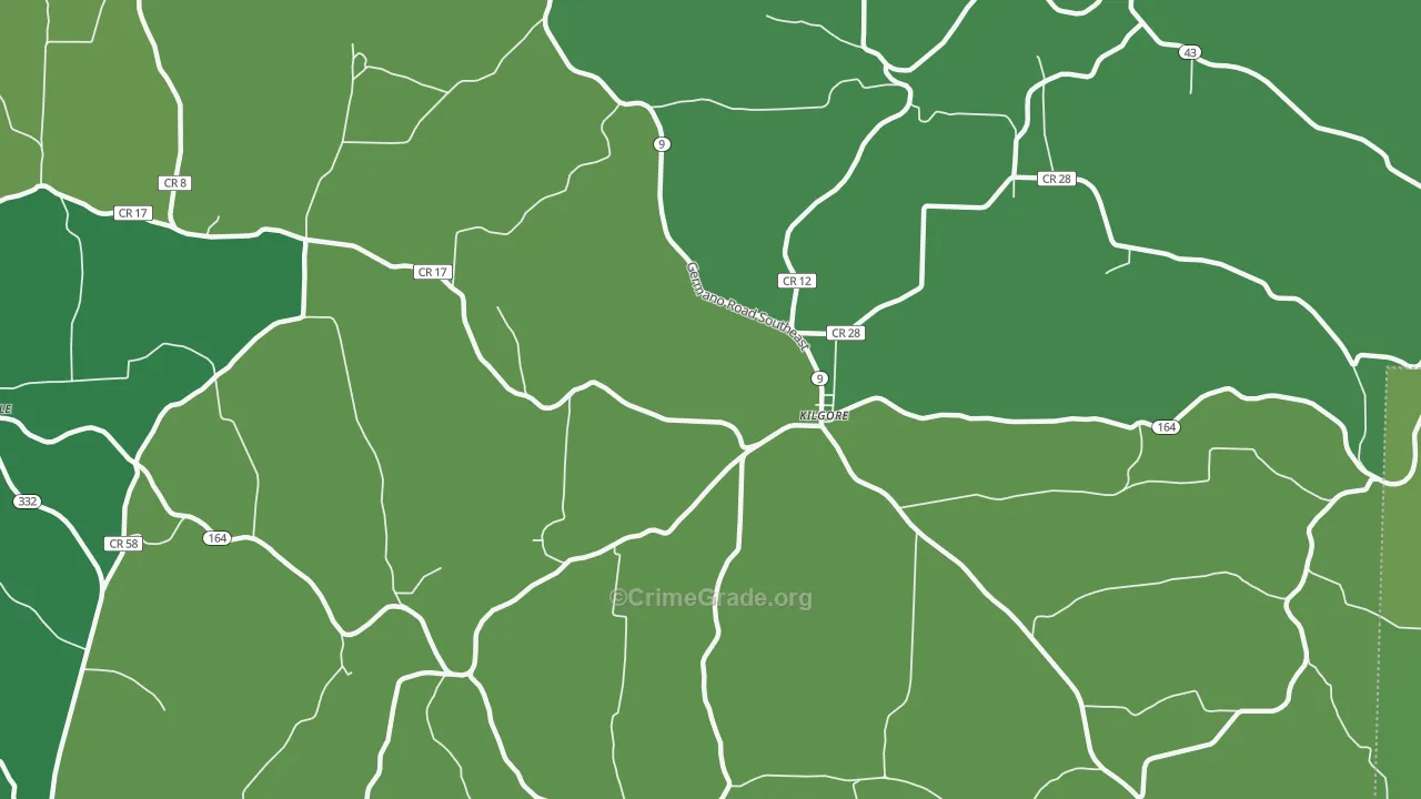 Kilgore, OH Map of Vehicle Theft Rates