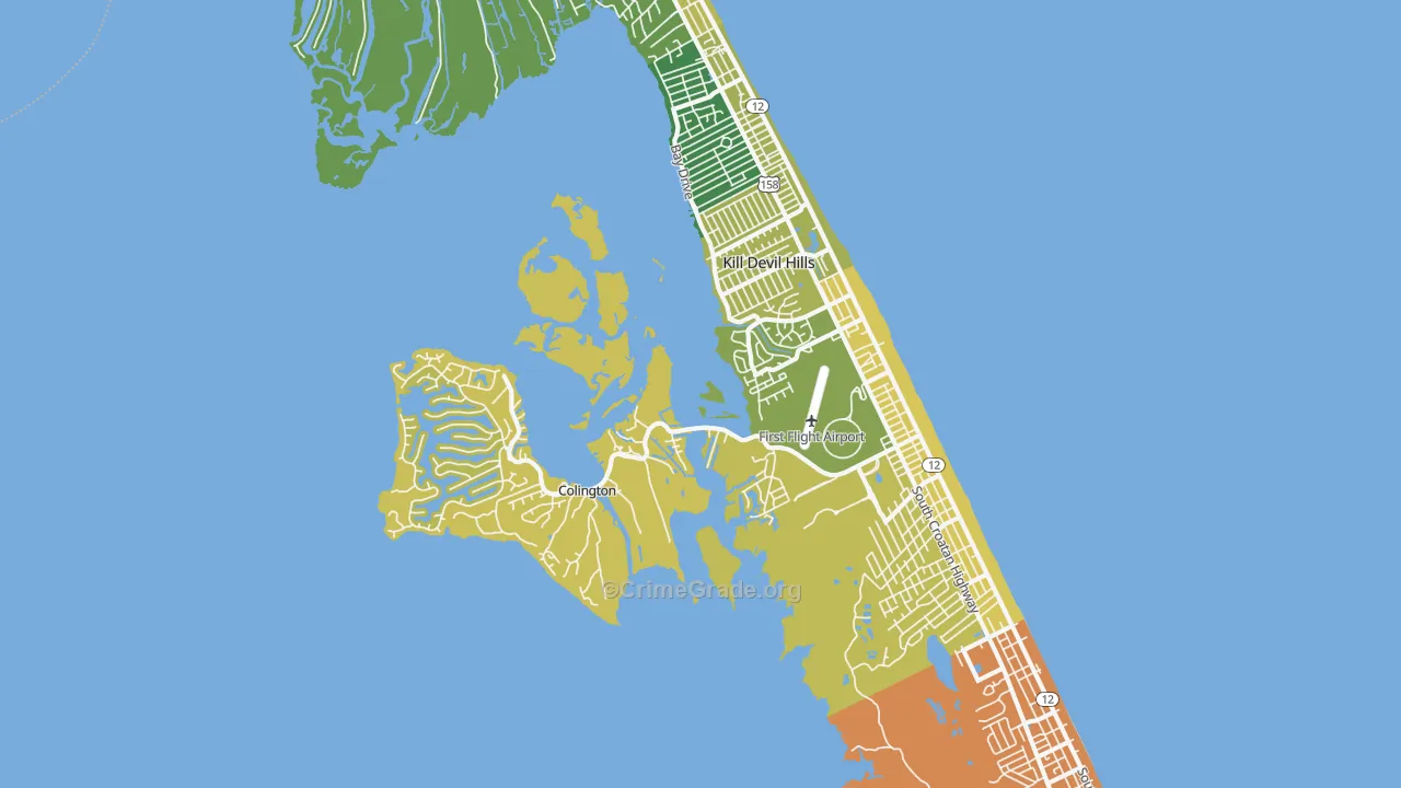 Kill Devil Hills, NC Map of Vehicle Theft Rates