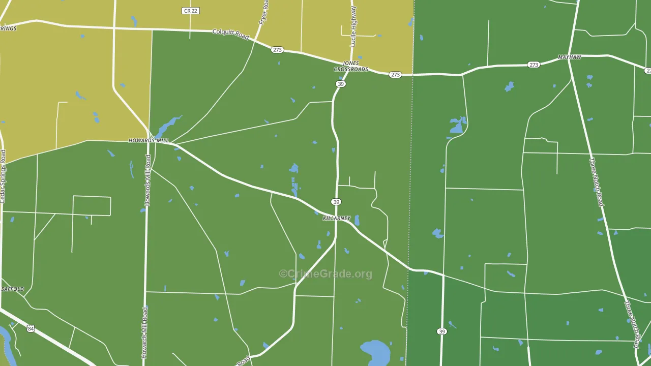 Killarney, GA Map of Vehicle Theft Rates