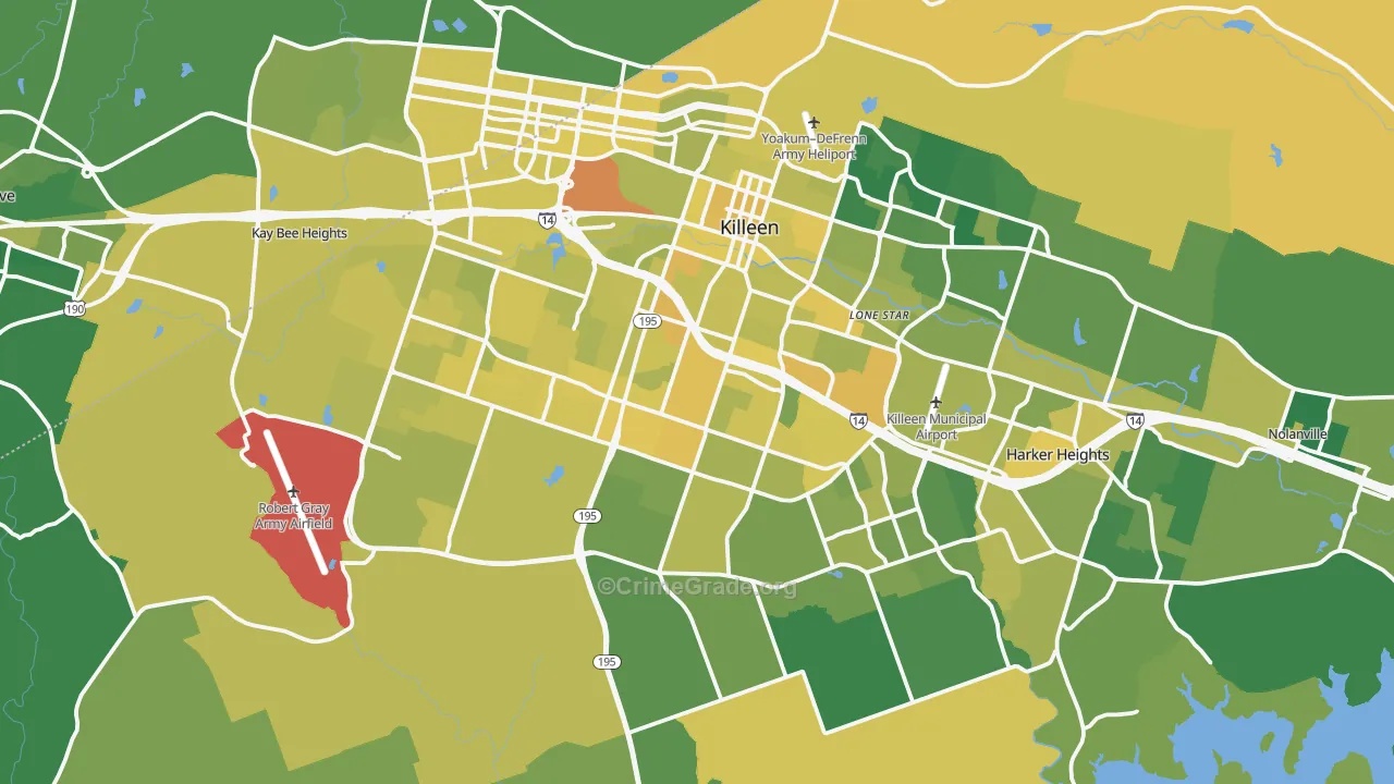 Killeen, TX Map of Vehicle Theft Rates
