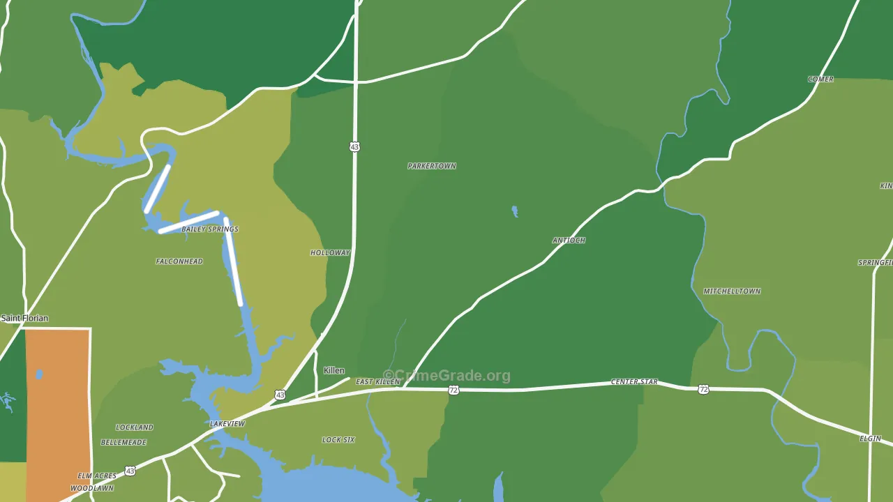 Killen, AL Map of Vehicle Theft Rates