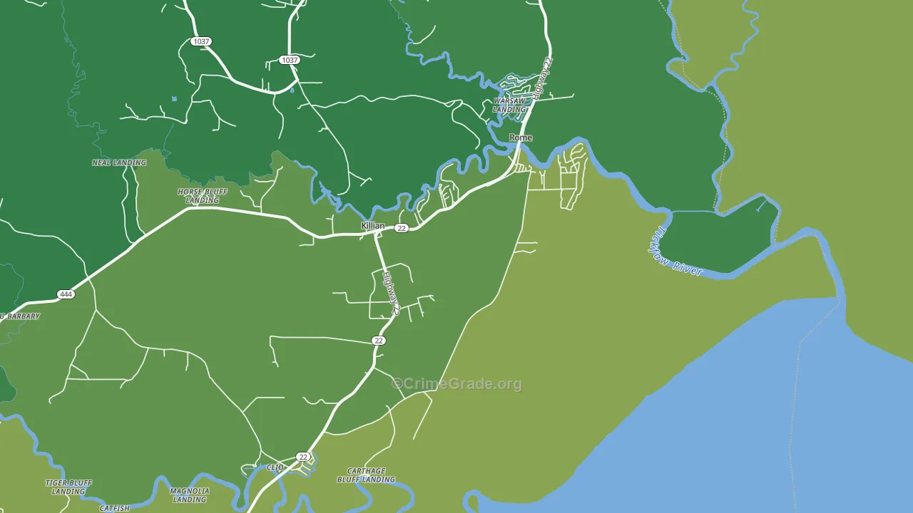 Killian, LA Map of Vehicle Theft Rates