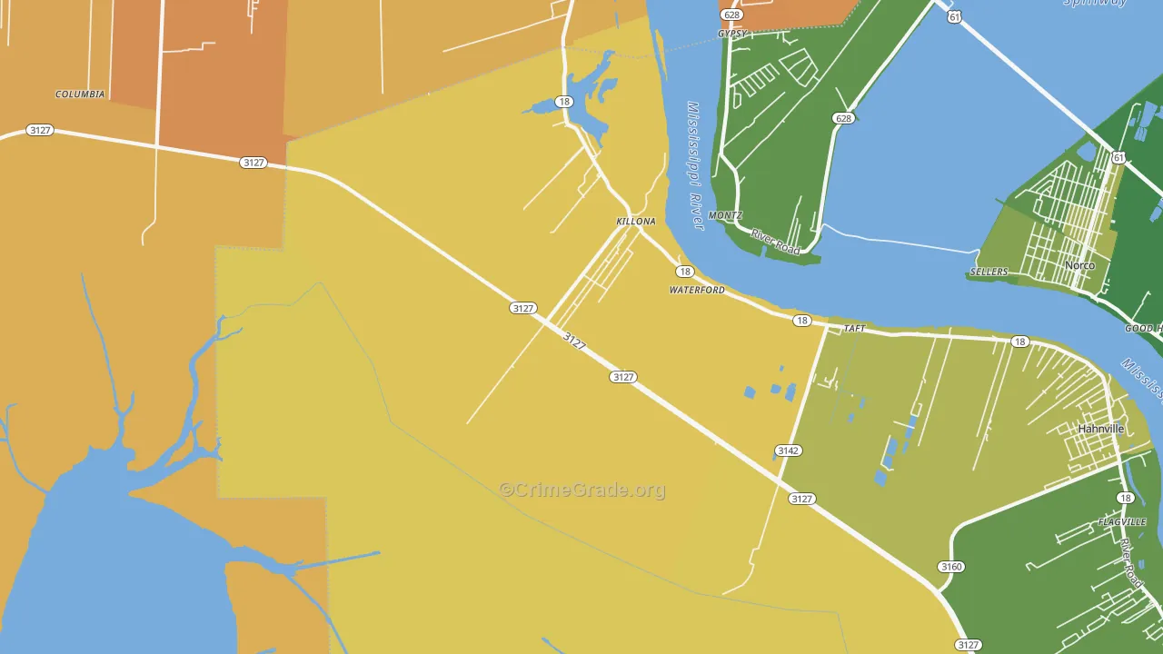 Killona, LA Map of Vehicle Theft Rates