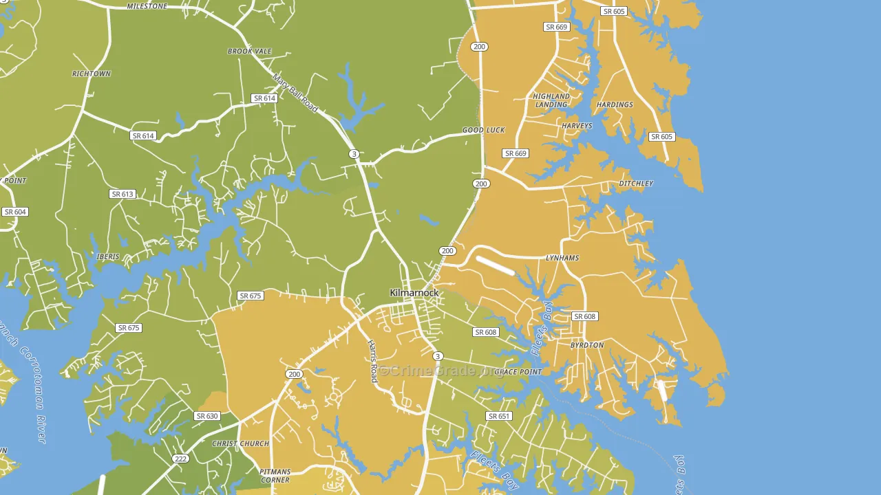 Kilmarnock, VA Map of Vehicle Theft Rates