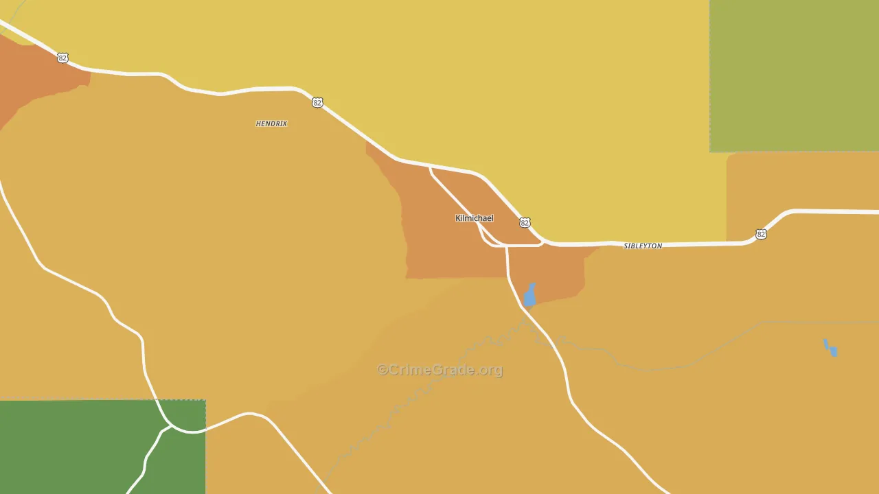 Kilmichael, MS Map of Vehicle Theft Rates