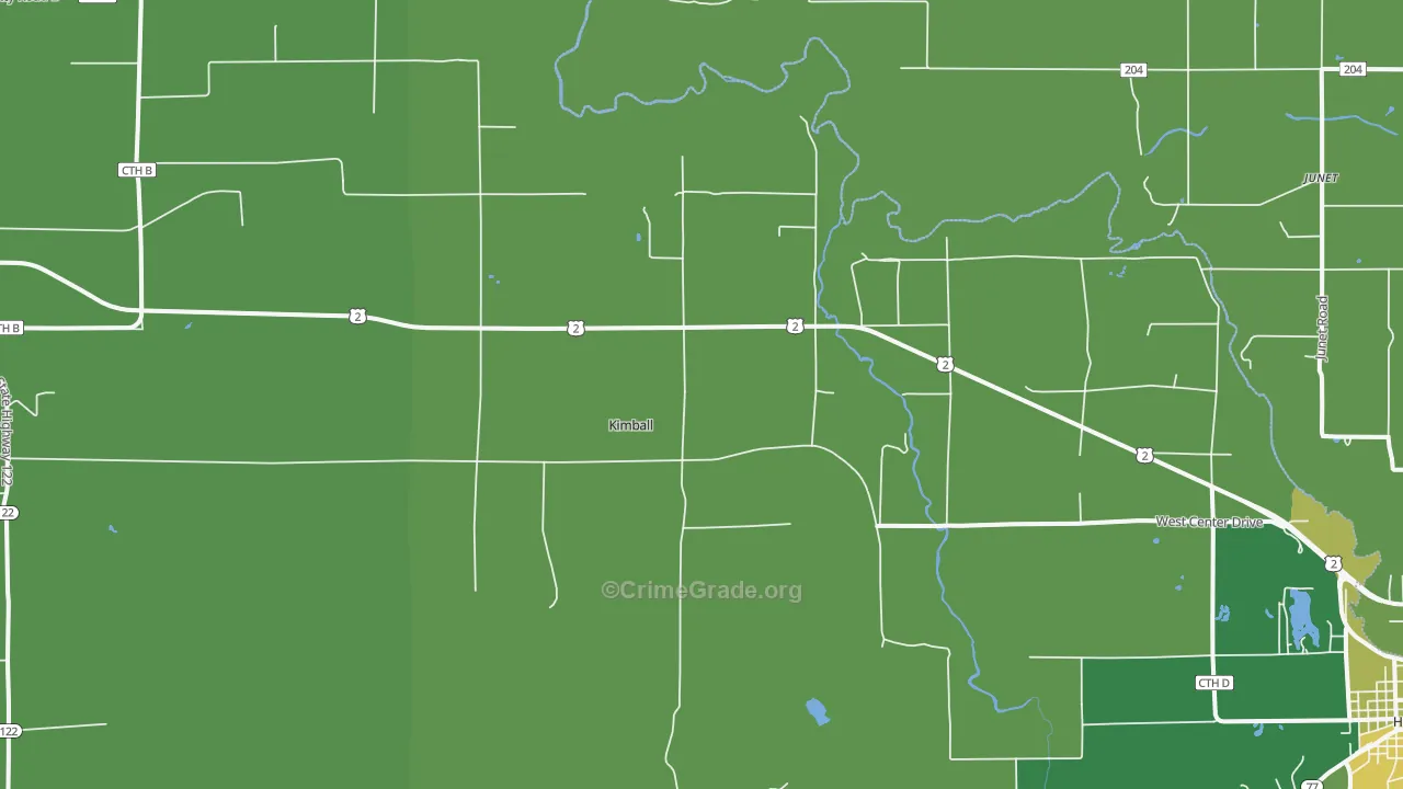 Kimball, WI Map of Vehicle Theft Rates