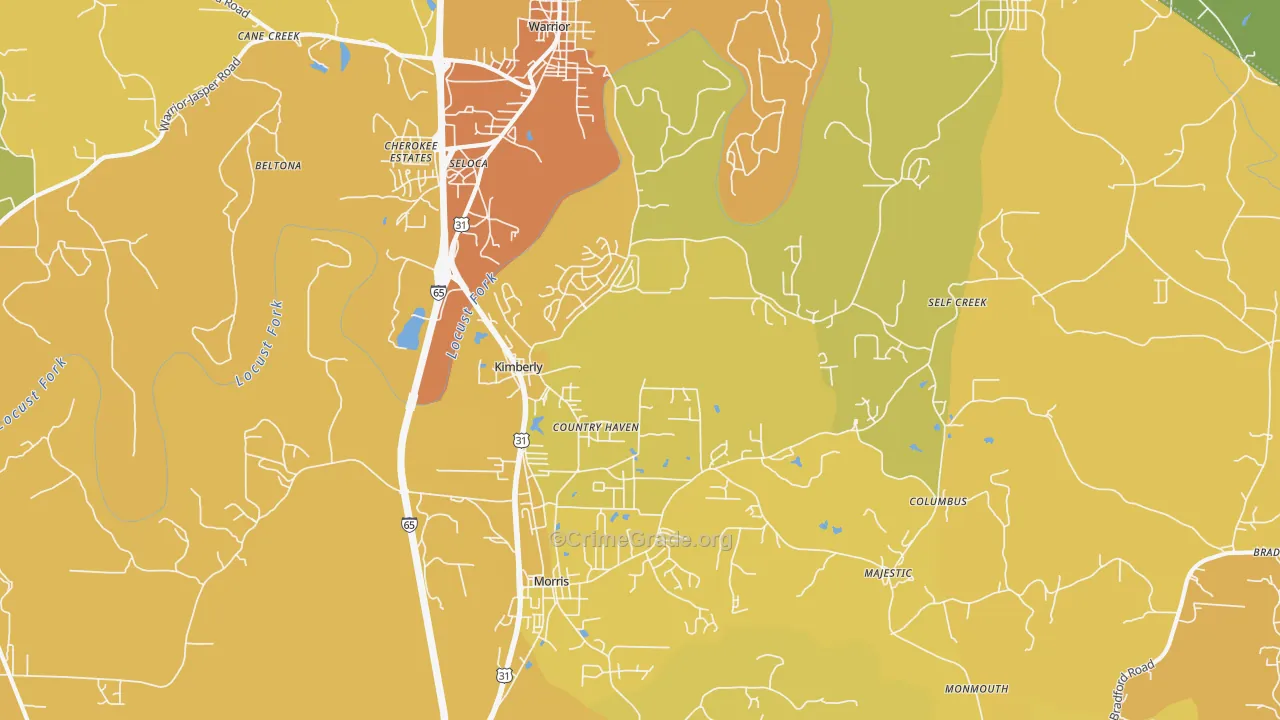 Kimberly, AL Map of Vehicle Theft Rates