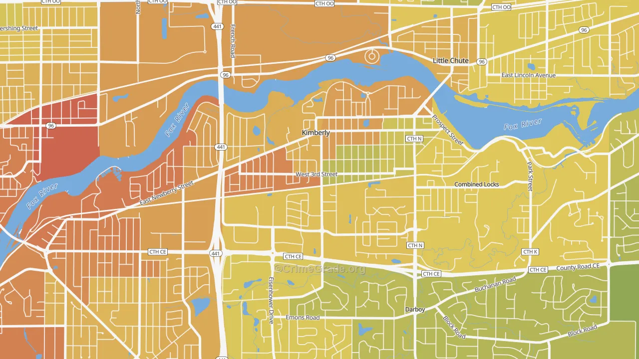 Kimberly, WI Map of Vehicle Theft Rates