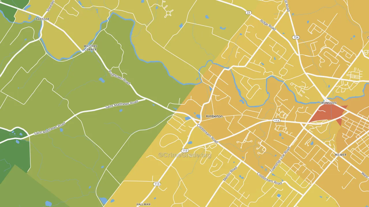 Kimberton, PA Map of Vehicle Theft Rates
