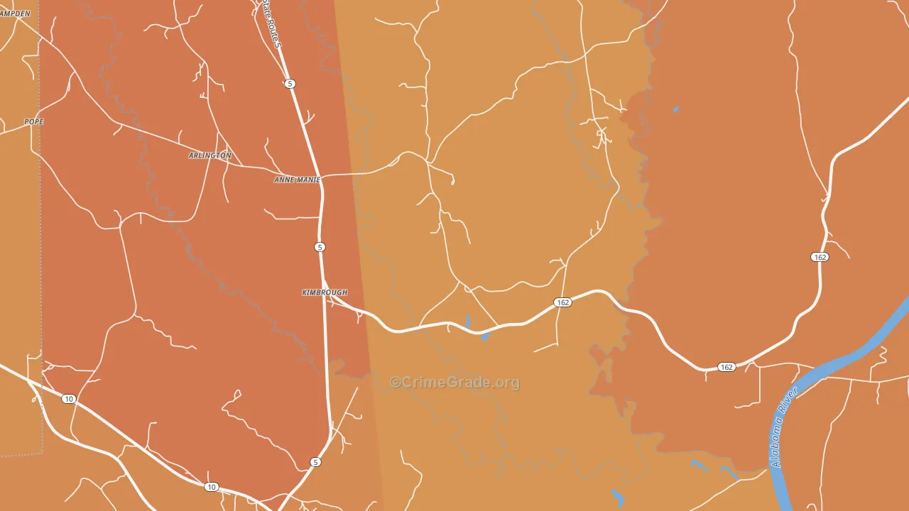 Kimbrough, AL Map of Vehicle Theft Rates