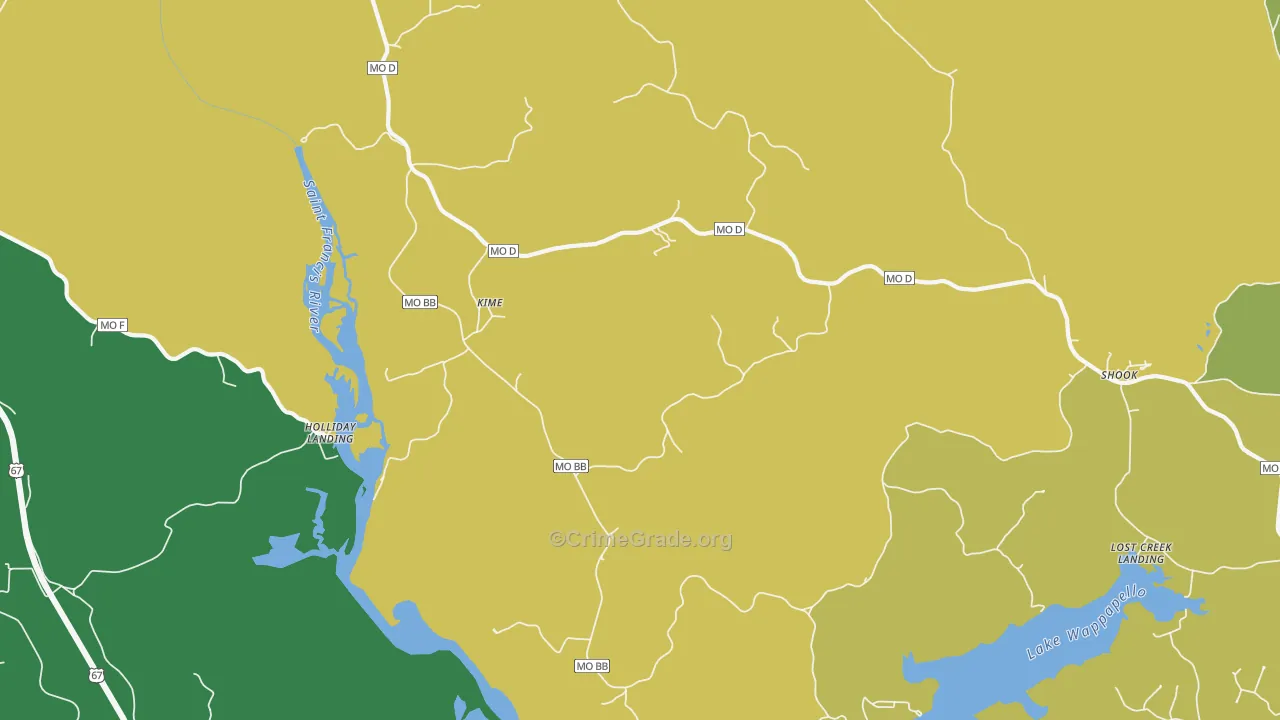 Kime, MO Map of Vehicle Theft Rates