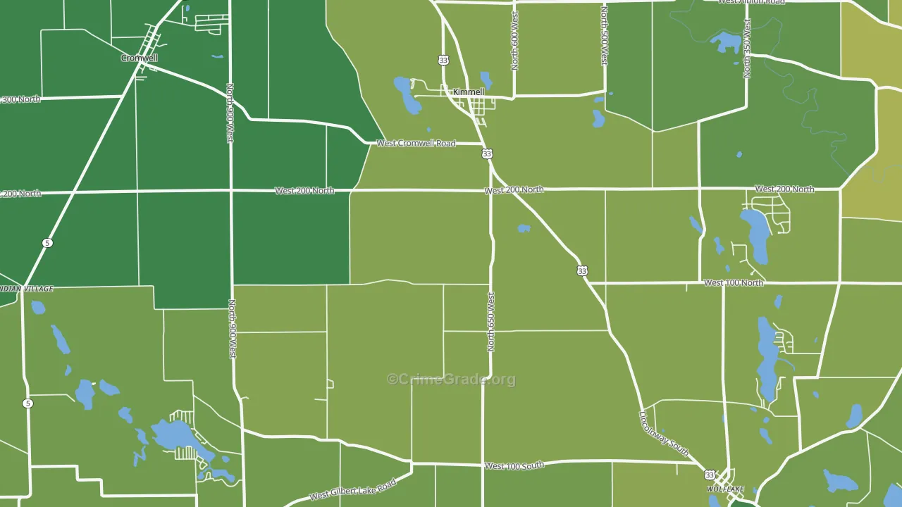 Kimmell, IN Map of Vehicle Theft Rates