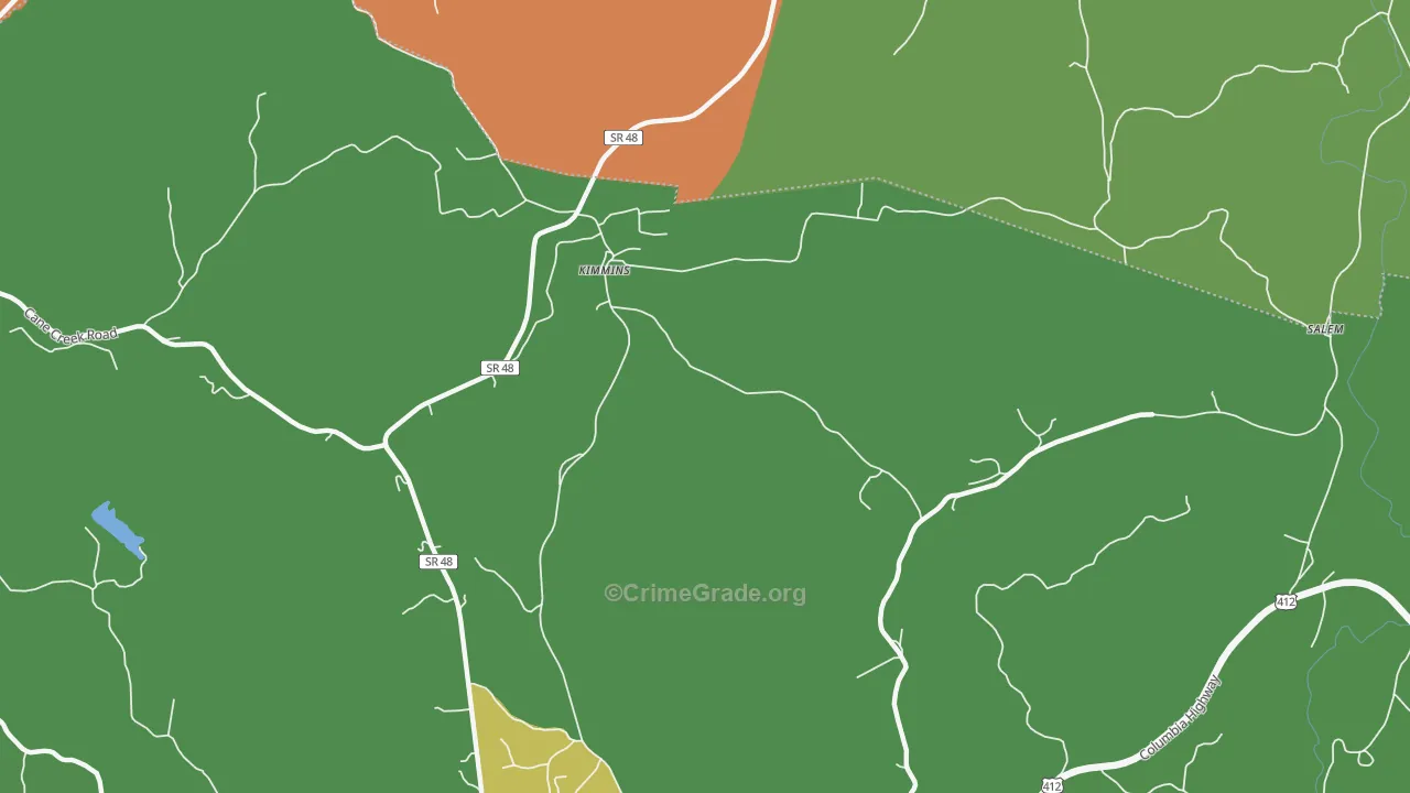Kimmins, TN Map of Vehicle Theft Rates