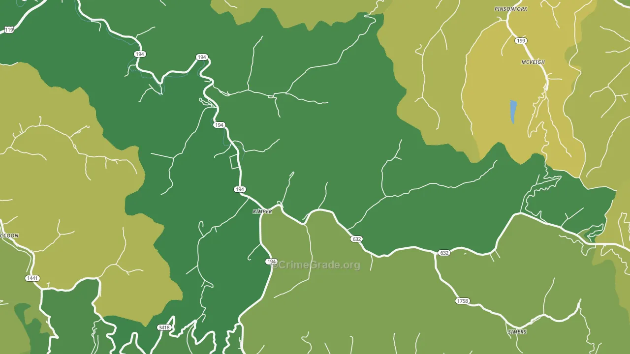 Kimper, KY Map of Vehicle Theft Rates