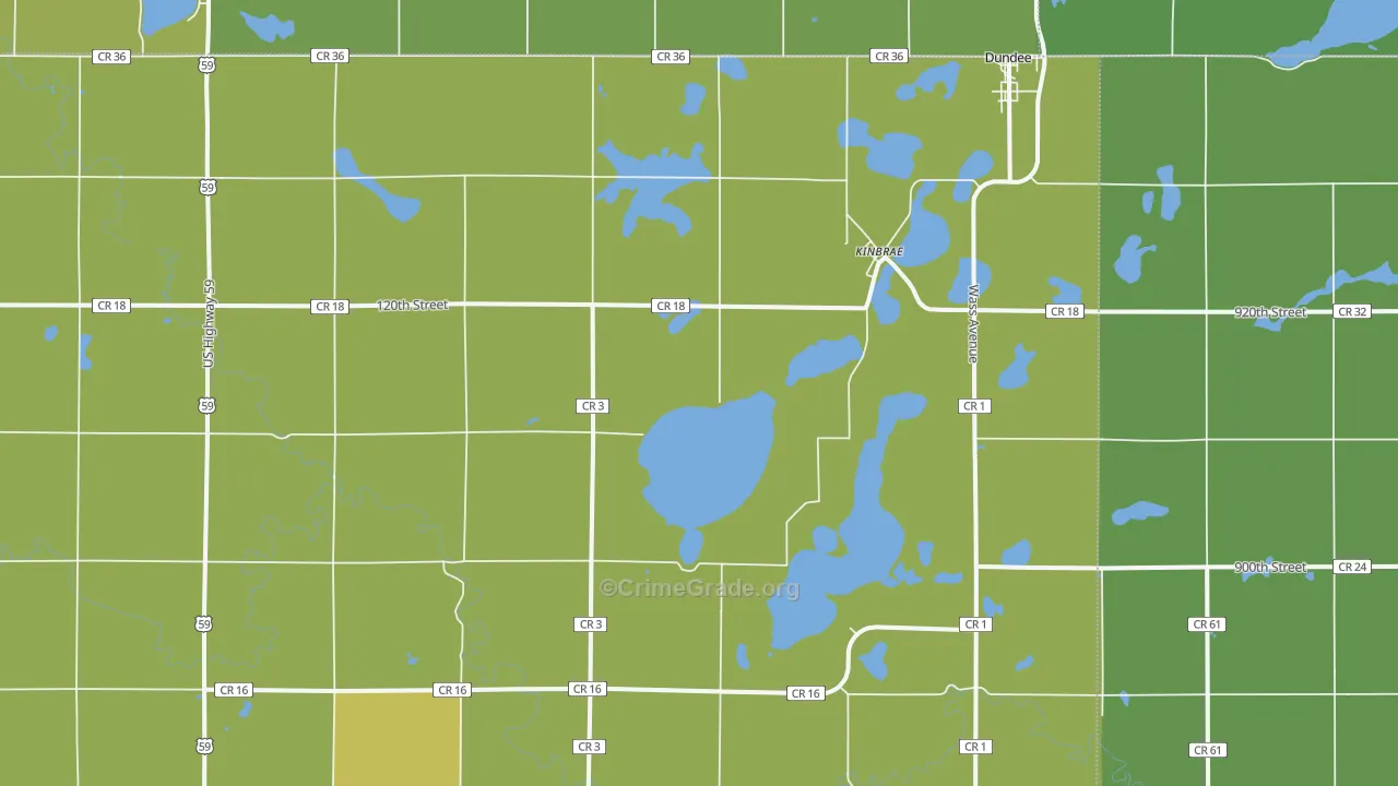 Kinbrae, MN Map of Vehicle Theft Rates