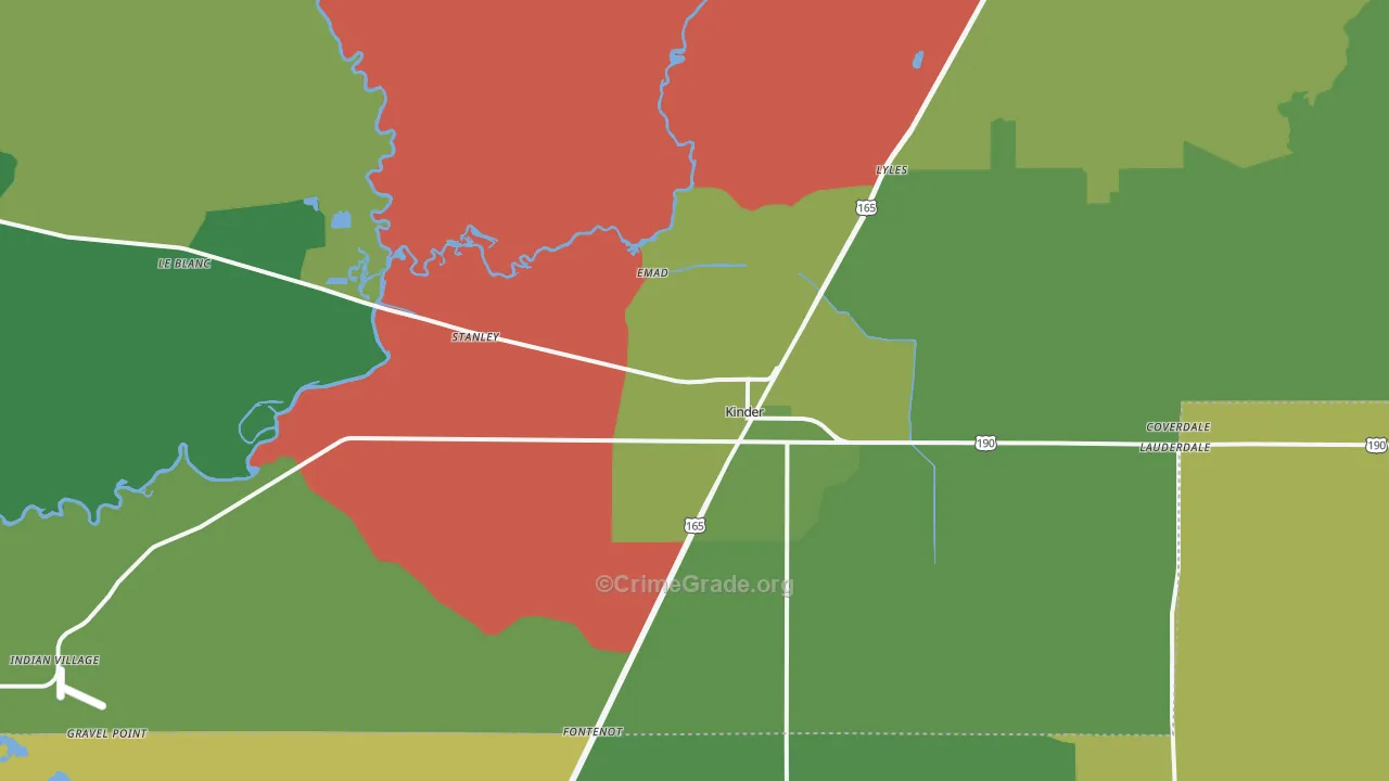 Kinder, LA Map of Vehicle Theft Rates