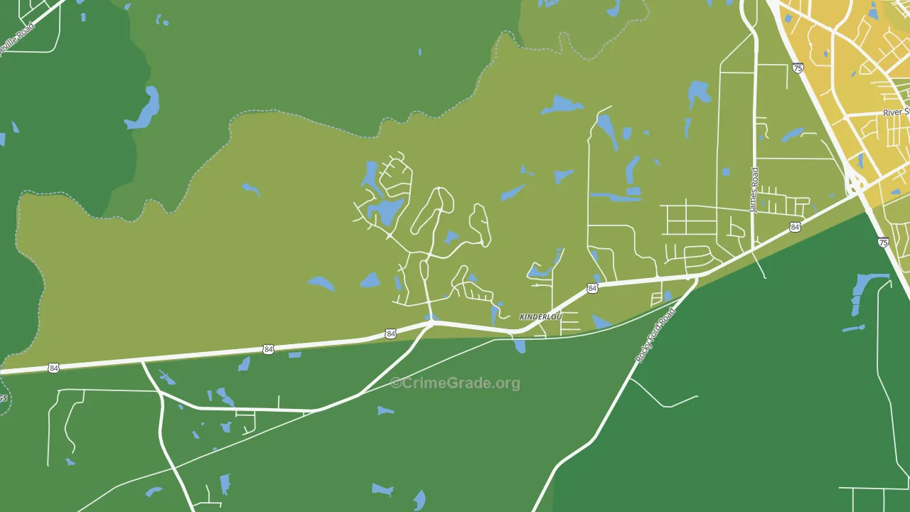Kinderlou, GA Map of Vehicle Theft Rates