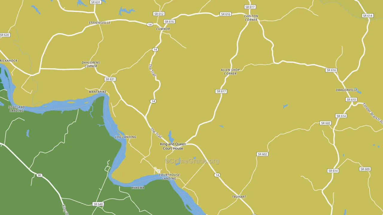 King And Queen Court House, VA Map of Vehicle Theft Rates