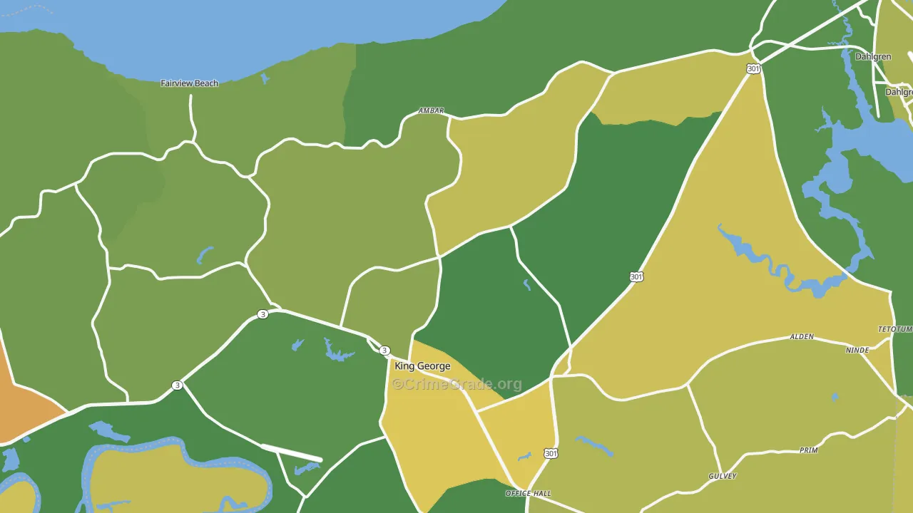 King George, VA Map of Vehicle Theft Rates