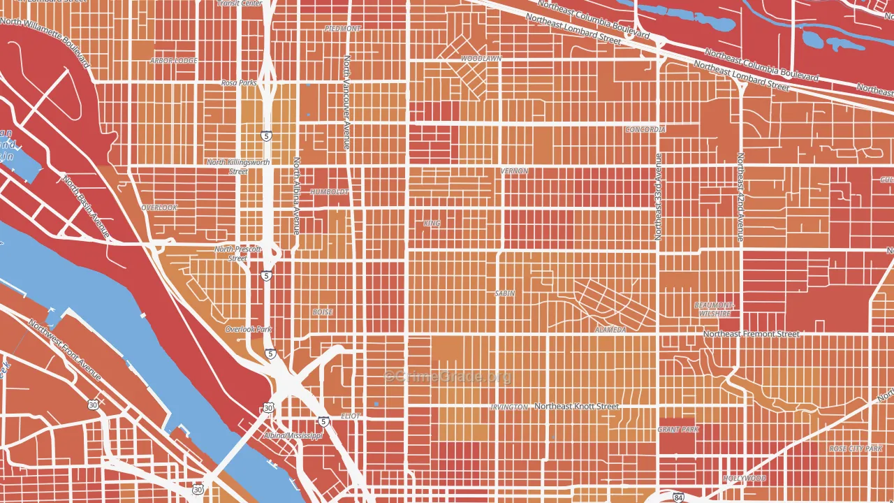 King, Portland, OR Map of Vehicle Theft Rates