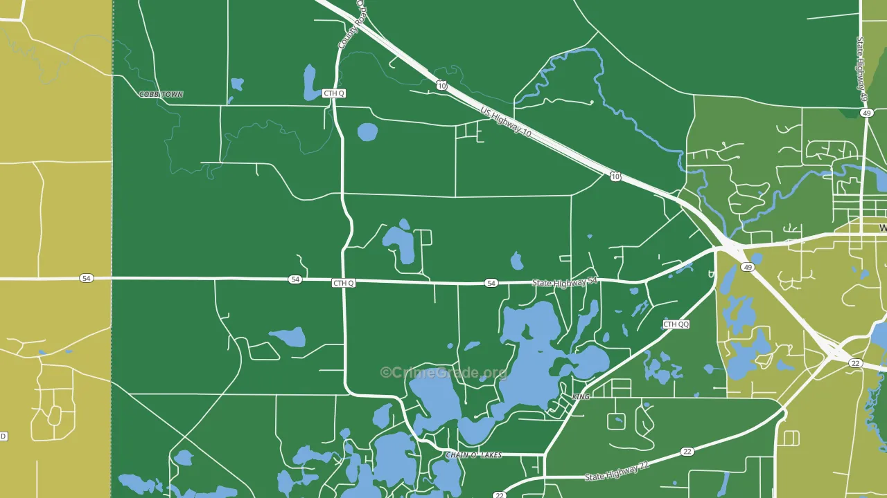 King, WI Map of Vehicle Theft Rates