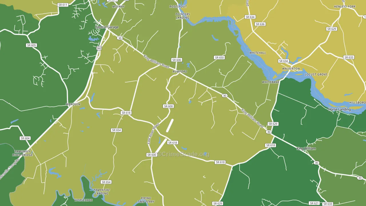 King William, VA Map of Vehicle Theft Rates