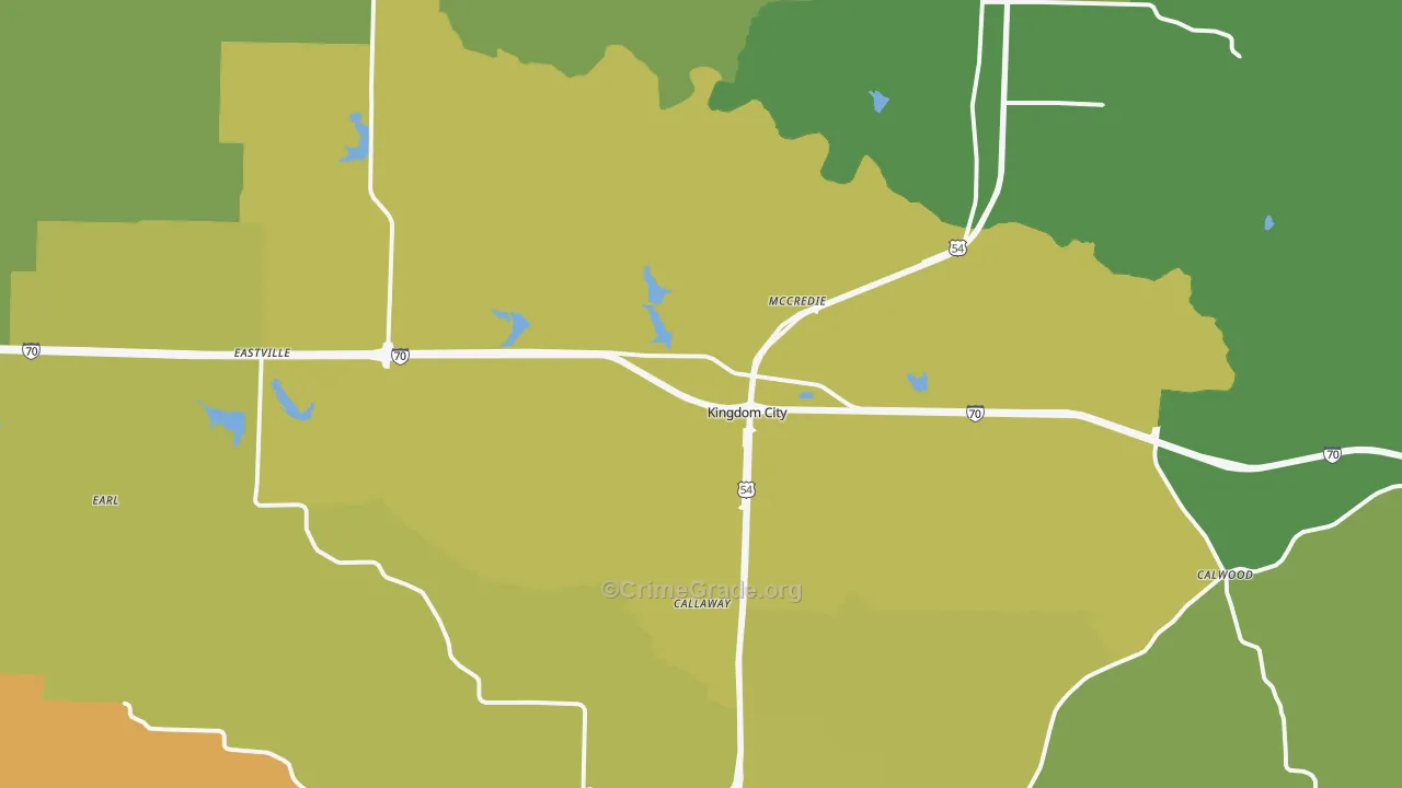 Kingdom City, MO Map of Vehicle Theft Rates