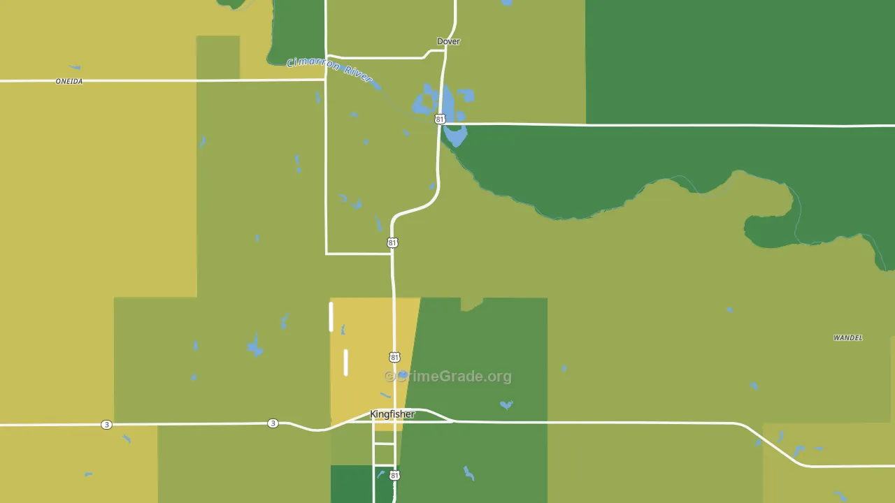 Kingfisher County, OK Map of Vehicle Theft Rates