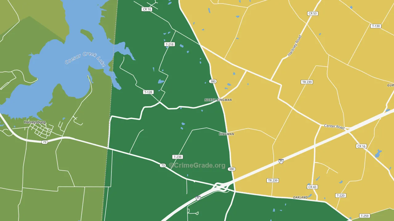 Kingman, OH Map of Vehicle Theft Rates