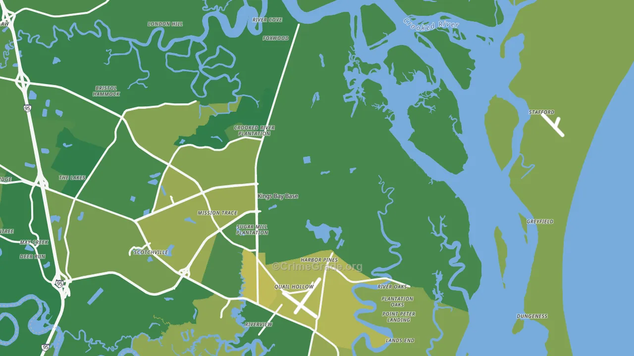 Kings Bay, GA Map of Vehicle Theft Rates