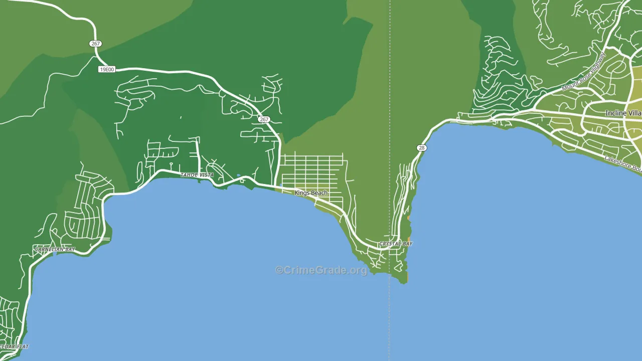 Kings Beach, CA Map of Vehicle Theft Rates