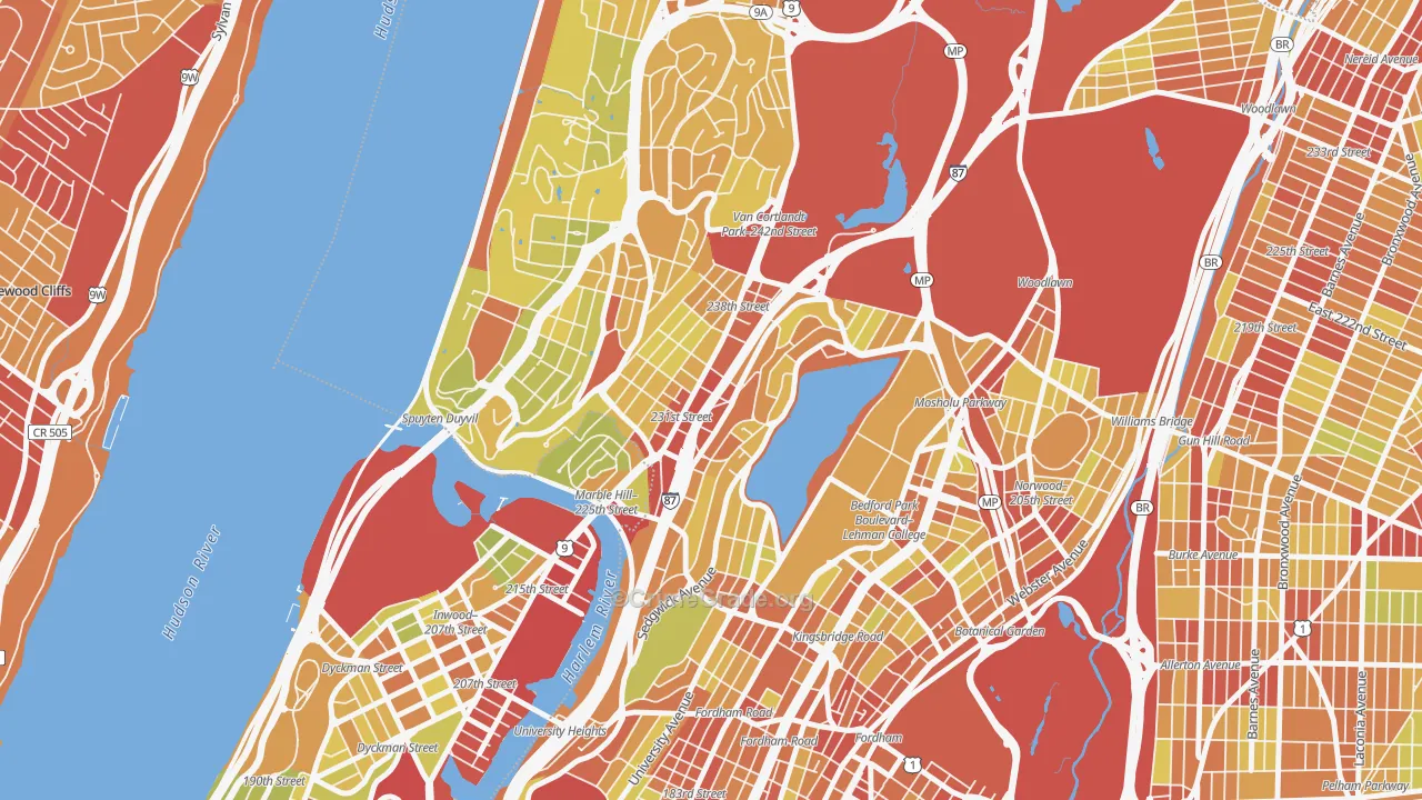 Kings Bridge, Bronx, NY Map of Vehicle Theft Rates