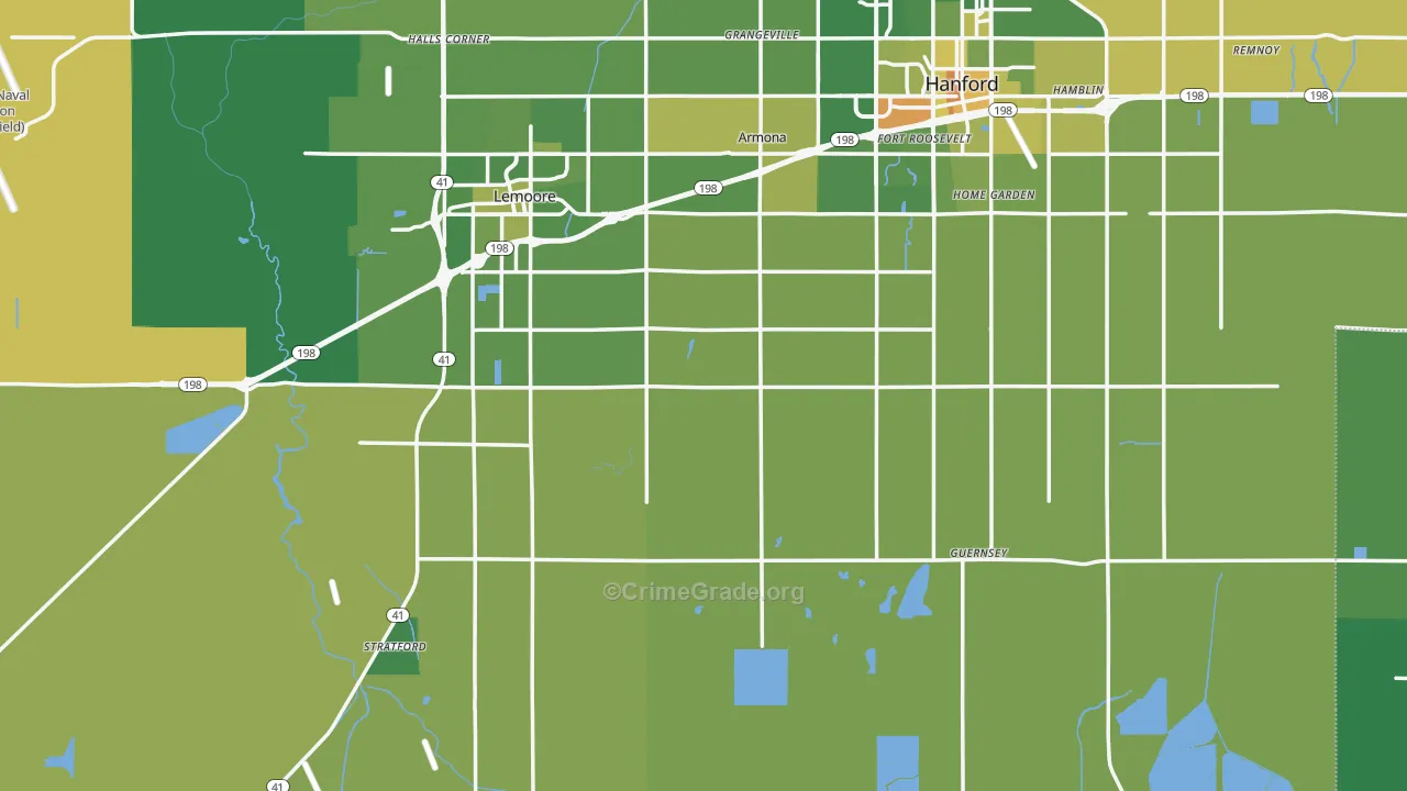 Kings County, CA Map of Vehicle Theft Rates