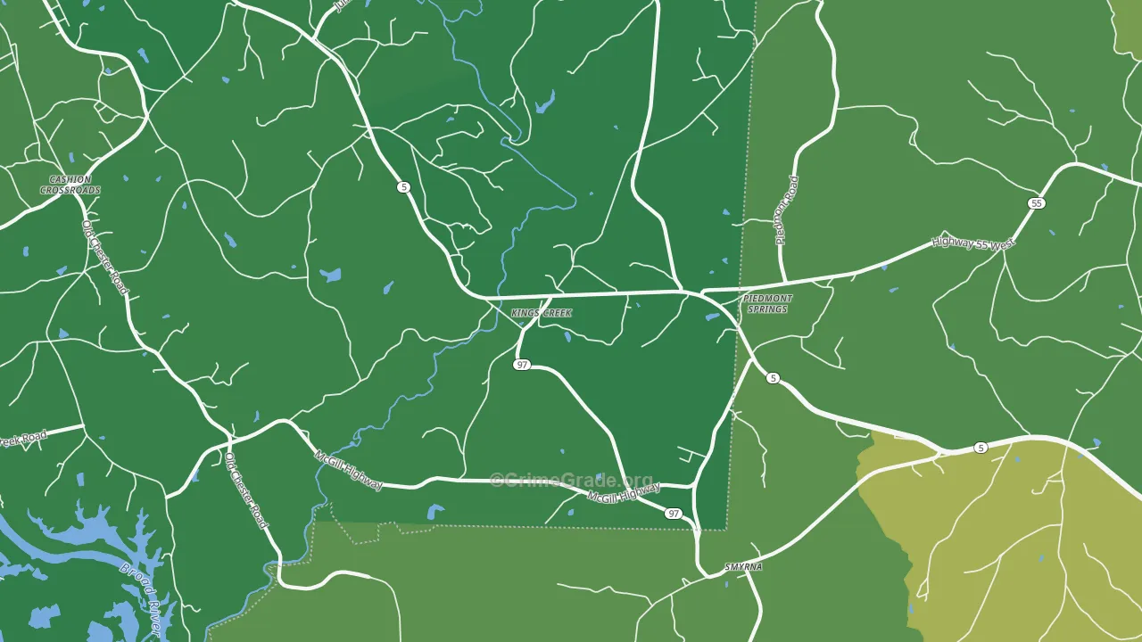 Kings Creek, SC Map of Vehicle Theft Rates